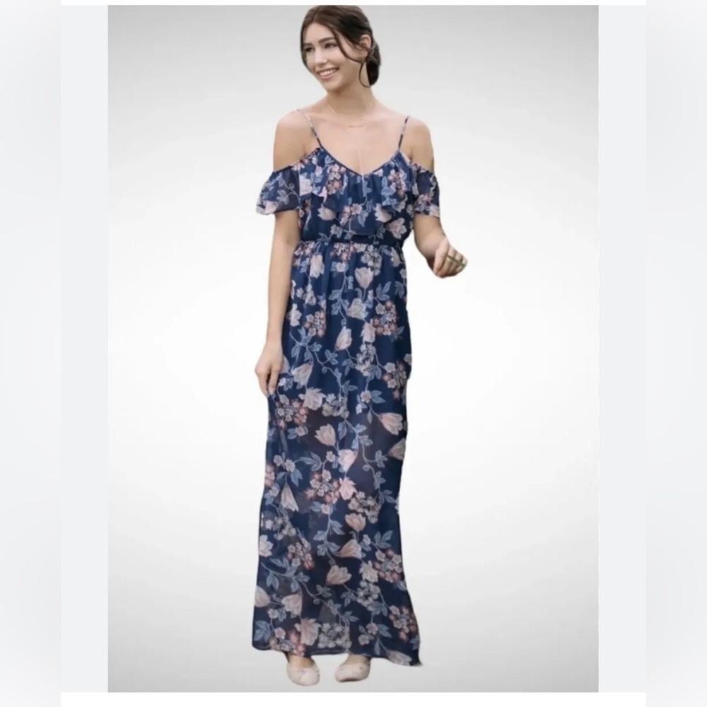 MIAMI Floral Cold Shoulder Maxi Dress EUC (Excellent Used Condition) Size Medium